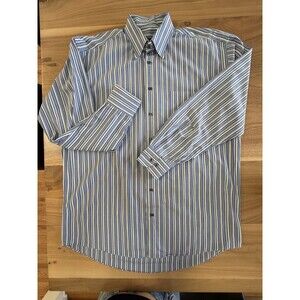 Burberry London Shirt Mens Lg Blue Striped Button Down Long Sleeve Dress Shirt